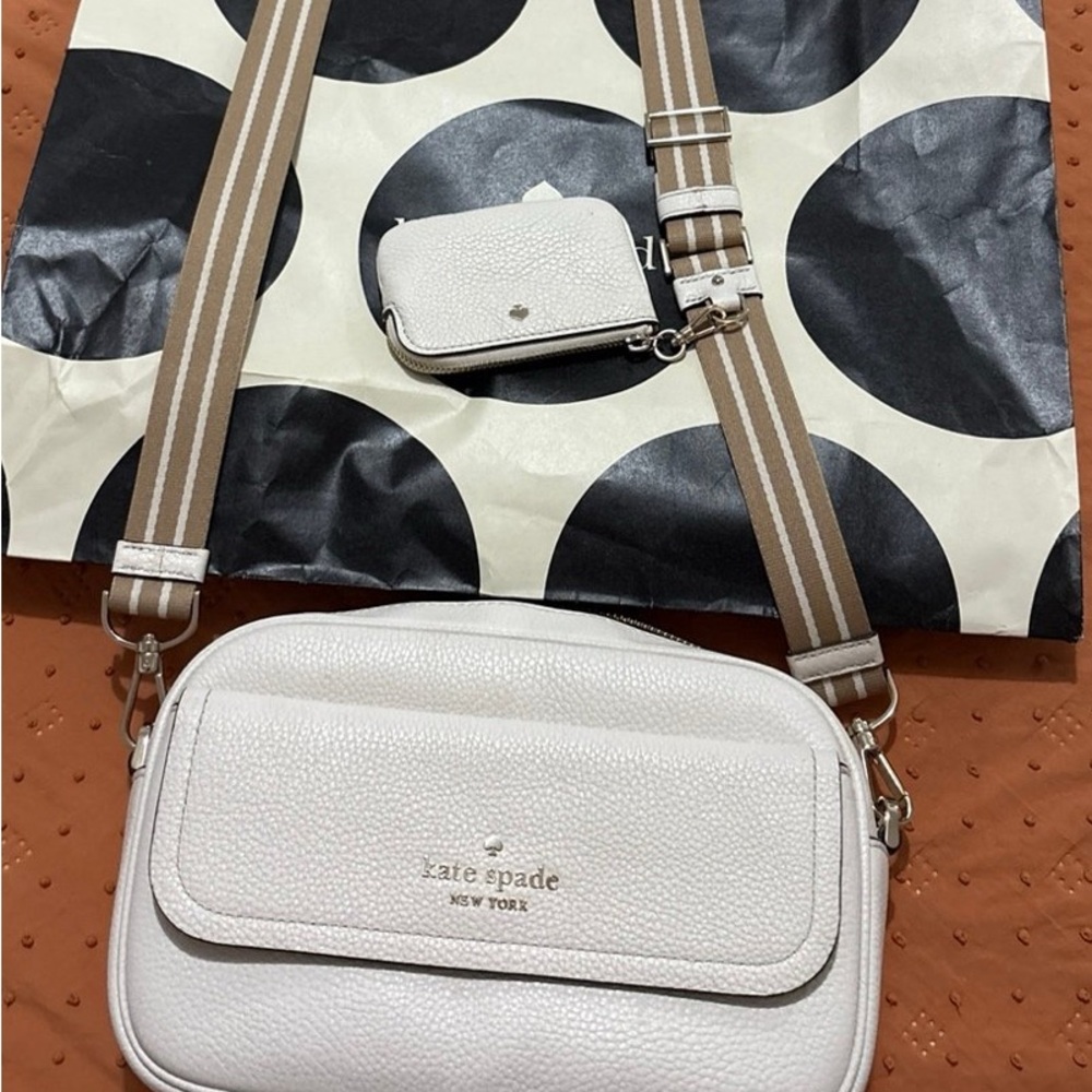 Kate Spade Cream Crossbody Bag with Tan Strap
